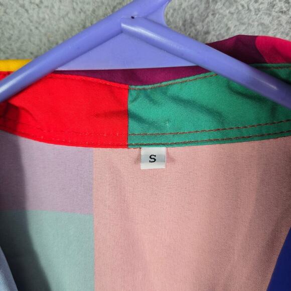 Funky Check Disco Style Button Front Shirt Women's Small Oversized Lightweight - Picture 3 of 7